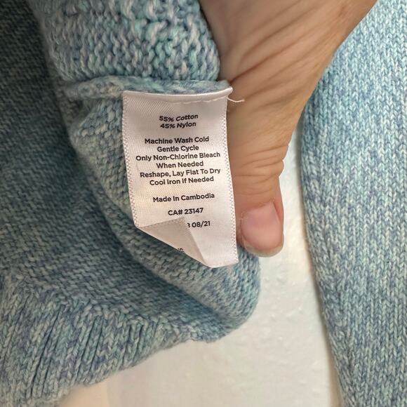 Talbots honeycomb high low mock neck sweater blue green size small - Picture 5 of 8